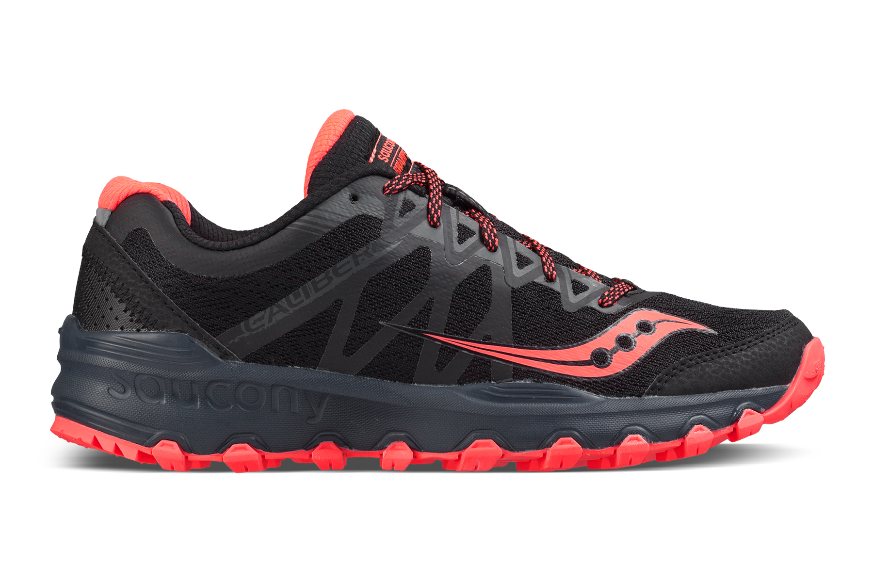 Red Black Saucony Grid Caliber Trail Shoes Grey 